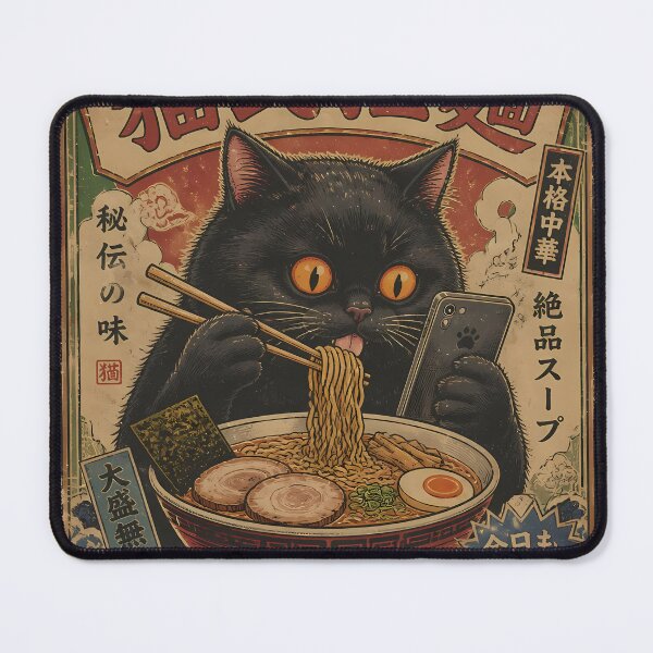 Item preview, Japanese Black Cat Smartphone Ramen Vintage Ukiyo-e Woodcut Kawaii Cat Anime Art designed and sold by GrinGalore.