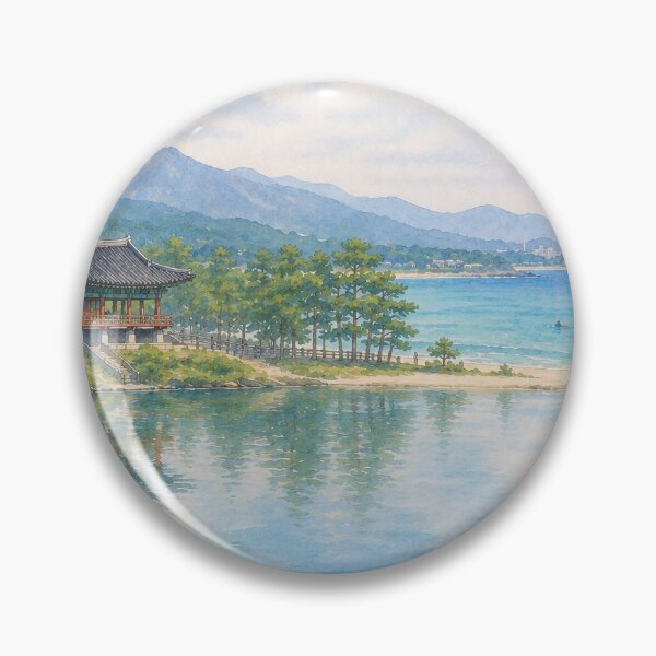 Item preview, Korea Gangneung Gyeongpodae Haenyeo Watercolor - Lake Pavilion East Sea Art Print designed and sold by KOREA-HAENAM.