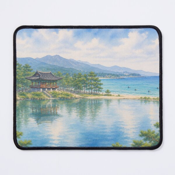 Item preview, Korea Gangneung Gyeongpodae Haenyeo Watercolor - Lake Pavilion East Sea Art Print designed and sold by KOREA-HAENAM.