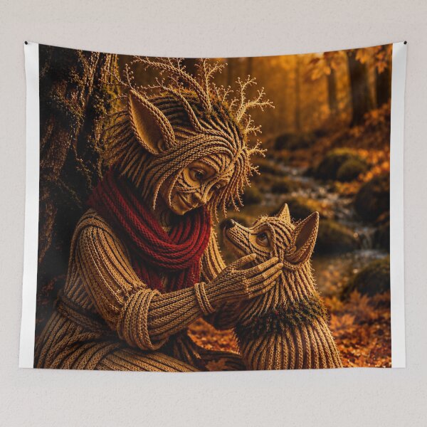 Item preview, Elf and Wolf Pup in the Autumn Forest designed and sold by JUTElCONIC.