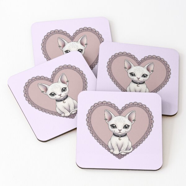 Item preview, Gothic Sphynx Cat with Moon Charm in Pink Lace Heart designed and sold by SweetLilith.