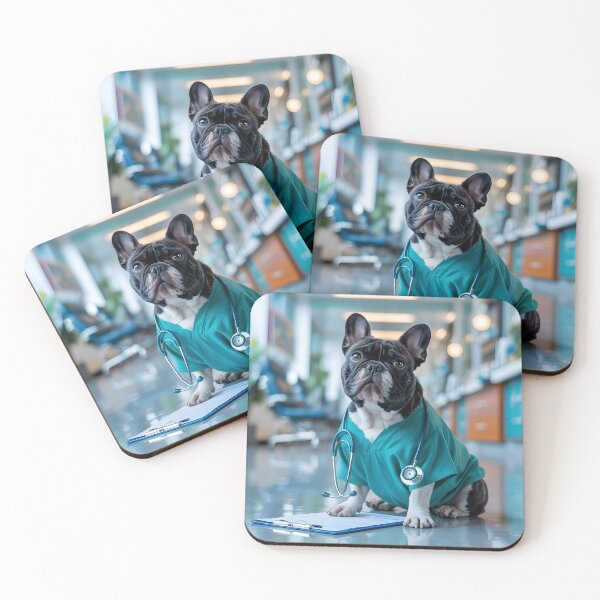 Item preview, FRENCH BULLDOG DOCTOR DOG WITH STETHOSCOPE AND SCRUBS designed and sold by PawsStudioAU.