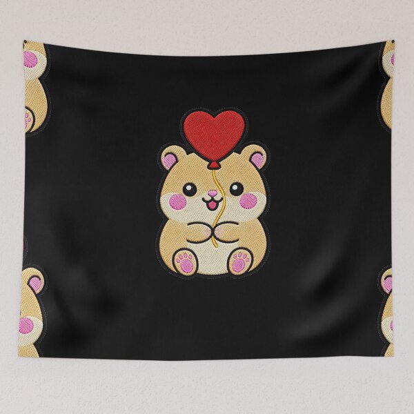 Item preview, Cute Hamster Holding Heart Balloon Kawaii Embroidery Patch designed and sold by ColorSplash123.