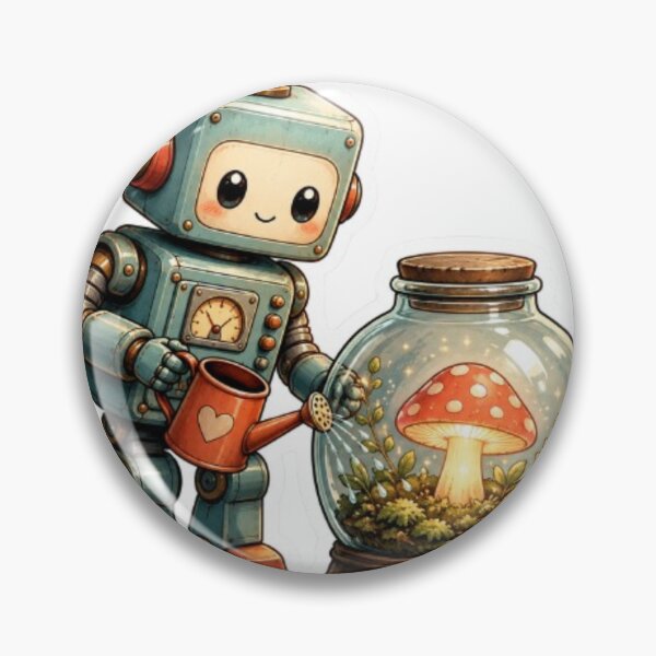 Item preview, Cute Robot Watering Mushroom Terrarium Illustration designed and sold by @VIRAT DESIGNER@.