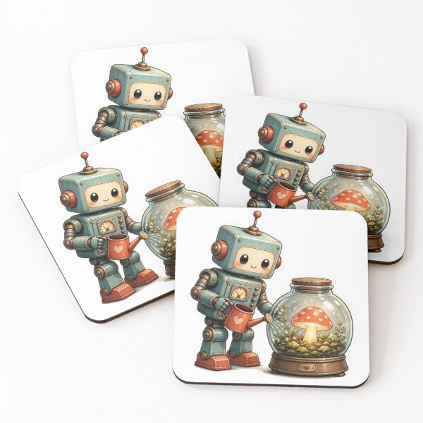 Item preview, Cute Robot Watering Mushroom Terrarium Illustration designed and sold by @VIRAT DESIGNER@.