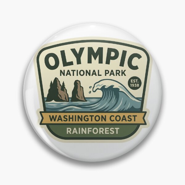 Item preview, Olympic National Park Washington Coast Rainforest Retro Wave Badge designed and sold by LittleArij.