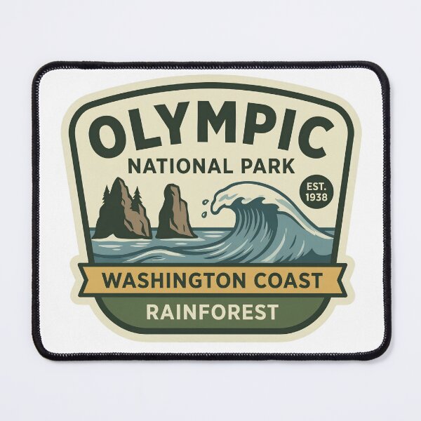 Item preview, Olympic National Park Washington Coast Rainforest Retro Wave Badge designed and sold by LittleArij.