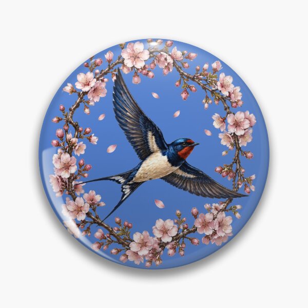 Item preview, Elegant Barn Swallow in Cherry Blossom Wreath - Spring Nature Art designed and sold by Evelashop.
