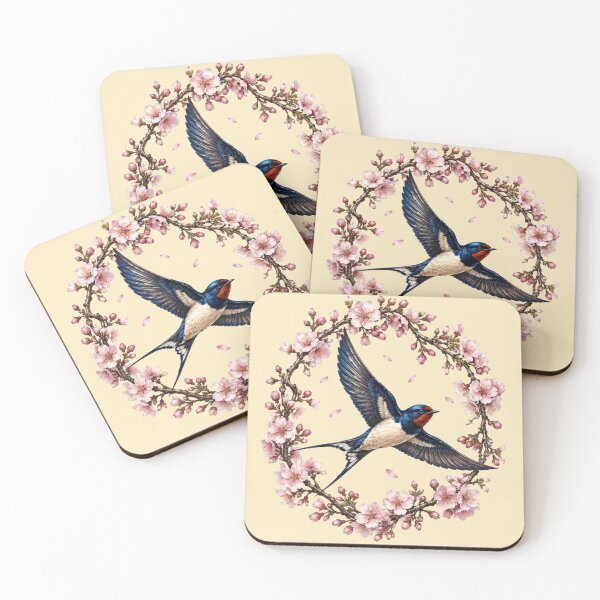 Item preview, Elegant Barn Swallow in Cherry Blossom Wreath - Spring Nature Art designed and sold by Evelashop.