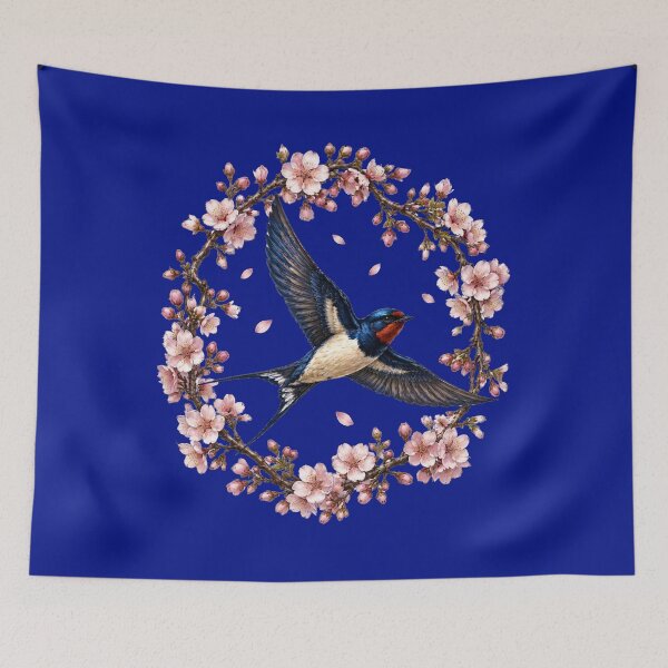Item preview, Elegant Barn Swallow in Cherry Blossom Wreath - Spring Nature Art designed and sold by Evelashop.
