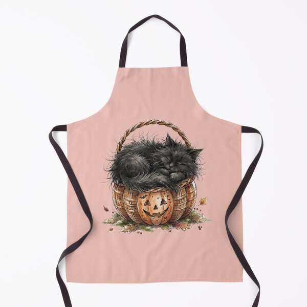 Item preview, Fluffy Black Cat Sleeping in Pumpkin Basket Halloween Watercolor designed and sold by BreezifyDesignStudio.