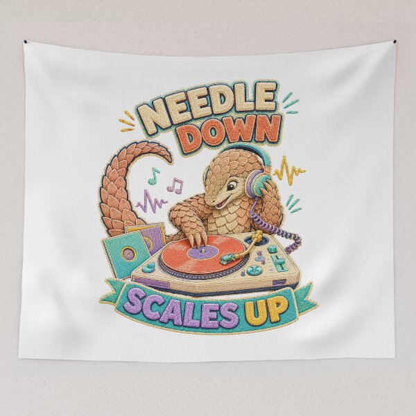 Item preview, Pangolin Vinyl DJ – Needle Down Scales Up Embroidery Design designed and sold by Jaani-T.