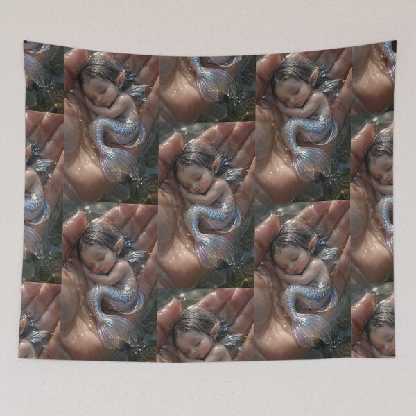 Item preview, Tiny Mermaid Baby Fantasy – Magical Ocean Fairy Art designed and sold by Bhaskar Digital Art.