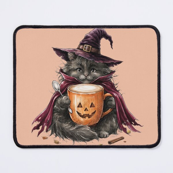 Item preview, Fluffy Cat Witch Drinking Pumpkin Spice Latte Halloween Watercolor designed and sold by BreezifyDesignStudio.