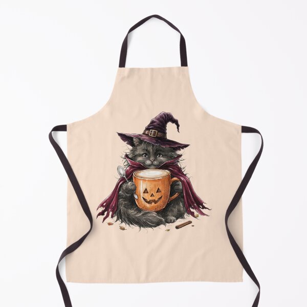 Item preview, Fluffy Cat Witch Drinking Pumpkin Spice Latte Halloween Watercolor designed and sold by BreezifyDesignStudio.