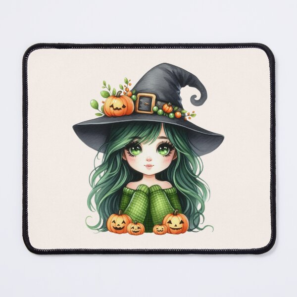 Item preview, Cute Halloween Witch Girl with Green Hair and Pumpkin Hat designed and sold by SweetLilith.