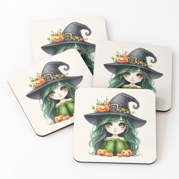 Item preview,  Cute Halloween Witch Girl with Green Hair and Pumpkin Hat designed and sold by SweetLilith.
