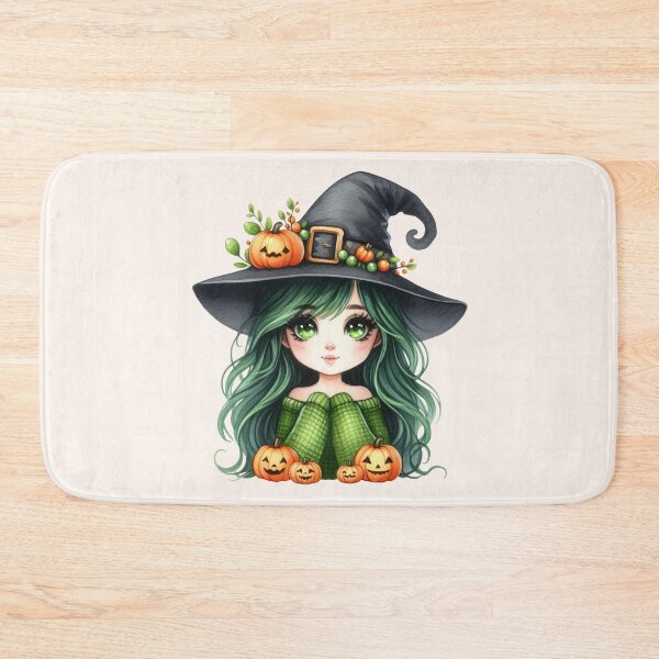 Item preview,  Cute Halloween Witch Girl with Green Hair and Pumpkin Hat designed and sold by SweetLilith.