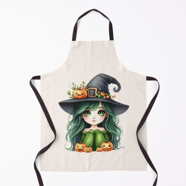 Item preview, Cute Halloween Witch Girl with Green Hair and Pumpkin Hat designed and sold by SweetLilith.