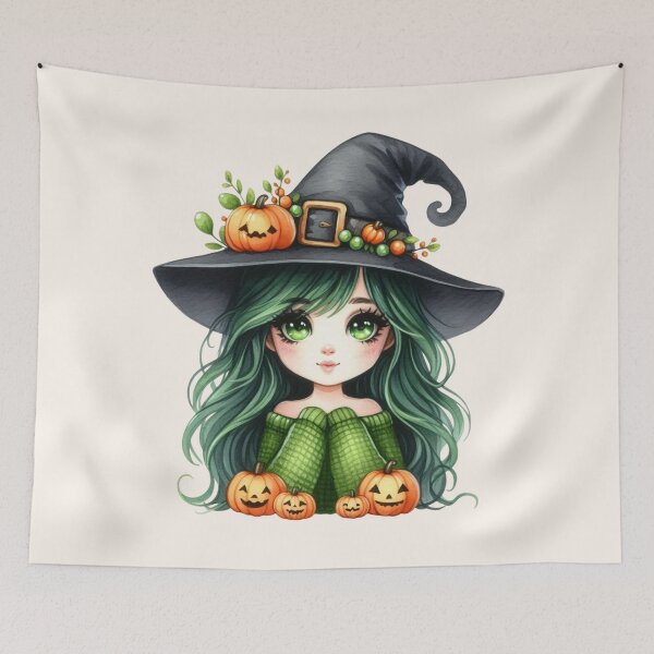 Item preview,  Cute Halloween Witch Girl with Green Hair and Pumpkin Hat designed and sold by SweetLilith.