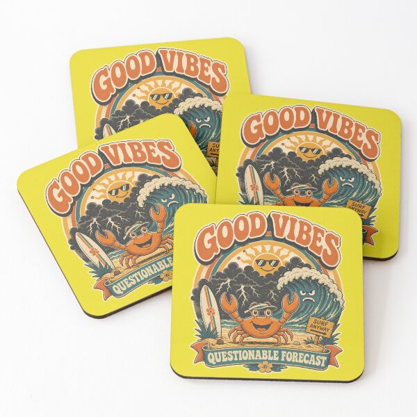 Item preview, Good Vibes Questionable Forecast Funny Surfing Crab Vintage Beach designed and sold by SVox.