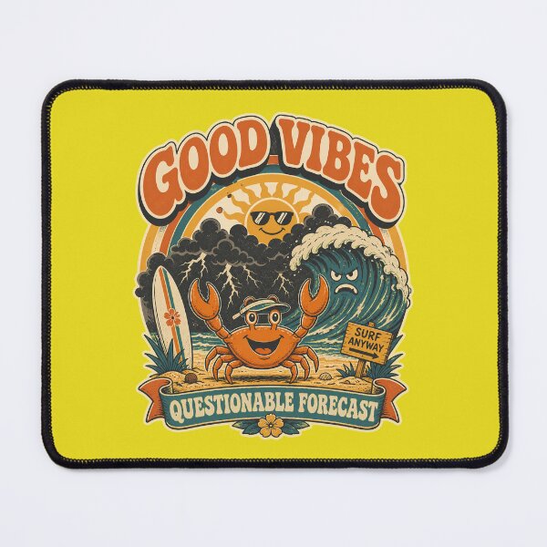 Item preview, Good Vibes Questionable Forecast Funny Surfing Crab Vintage Beach designed and sold by SVox.