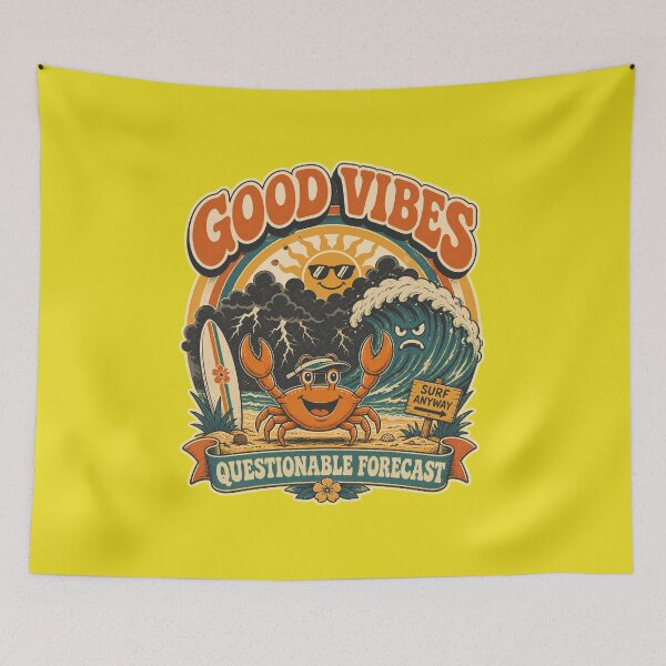 Item preview, Good Vibes Questionable Forecast Funny Surfing Crab Vintage Beach designed and sold by SVox.