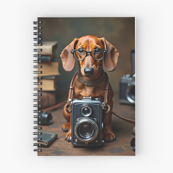 Item preview, DACHSHUND PHOTOGRAPHER DOG WITH VINTAGE CAMERA AND GLASSES designed and sold by PawsStudioAU.
