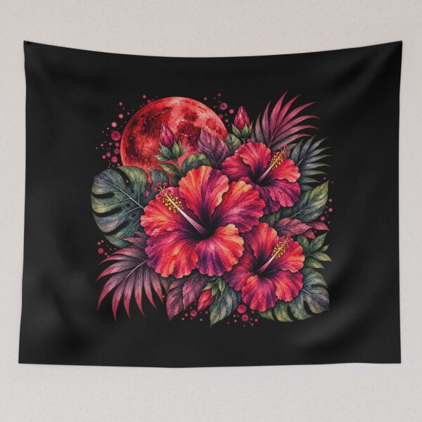 Item preview, Crimson Moon Hibiscus | Blood Moon Tropical Watercolor | Gothic Botanical Art designed and sold by IamNolmo.