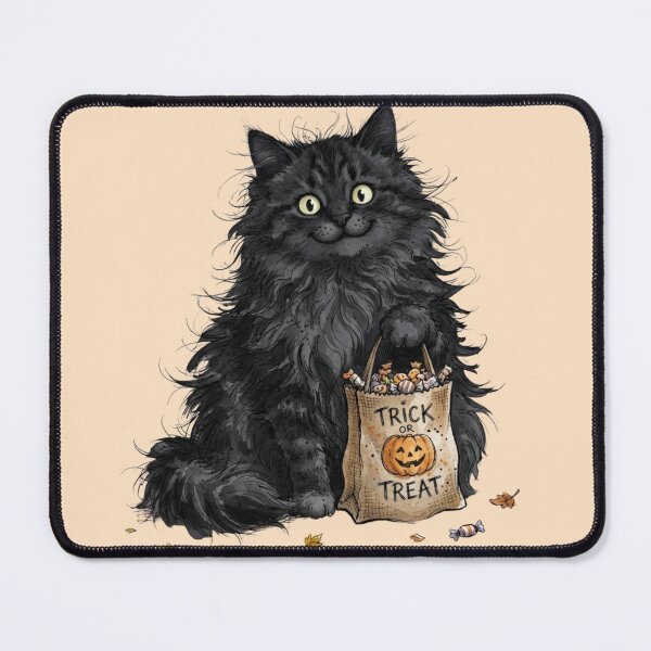 Item preview, Fluffy Black Cat Holding Trick or Treat Candy Bag Halloween designed and sold by BreezifyDesignStudio.