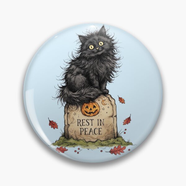 Item preview, Fluffy Black Cat on Rest In Peace Tombstone Halloween Watercolor designed and sold by BreezifyDesignStudio.