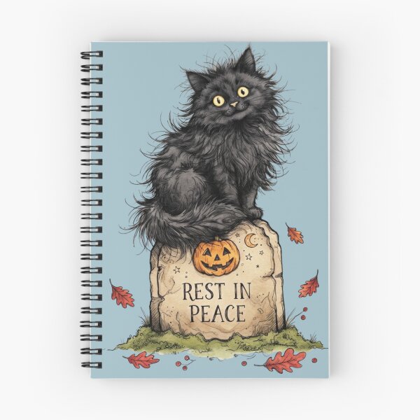 Item preview, Fluffy Black Cat on Rest In Peace Tombstone Halloween Watercolor designed and sold by BreezifyDesignStudio.