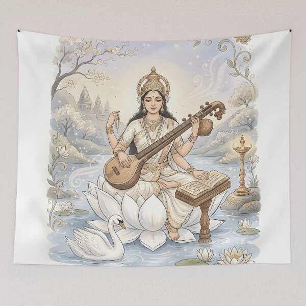Item preview, Saraswati Goddess Watercolor Art designed and sold by hutofdesigns.