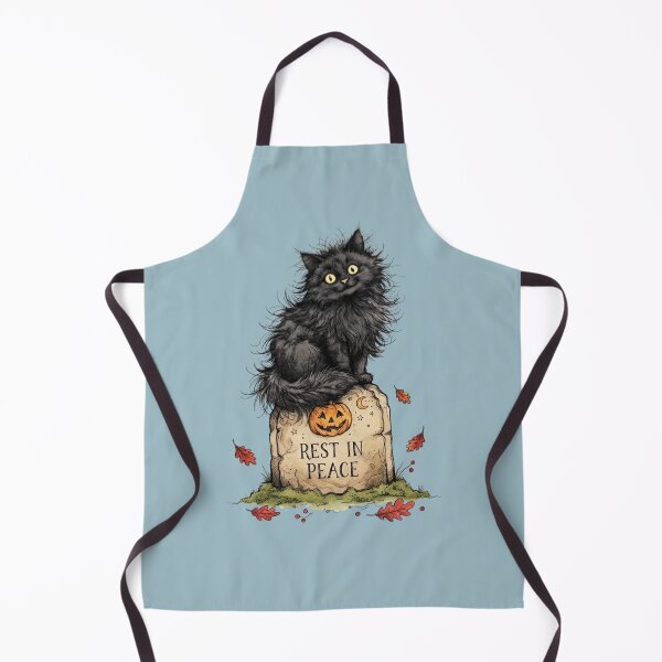 Item preview, Fluffy Black Cat on Rest In Peace Tombstone Halloween Watercolor designed and sold by BreezifyDesignStudio.