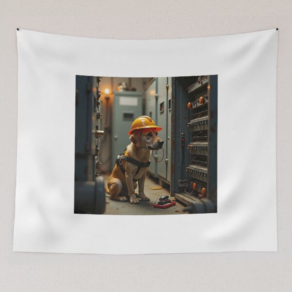 Item preview, YELLOW LABRADOR ELECTRICIAN DOG WITH HARD HAT designed and sold by PawsStudioAU.