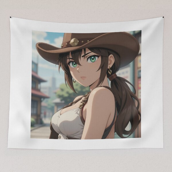 Item preview, Anime Cowgirl Close-Up Brunette Western Girl with Green Eyes designed and sold by Killington.