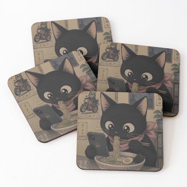 Item preview, Black Cat Ramen Retro Japanese 1990s Nostalgia Anime Kawaii designed and sold by GrinGalore.
