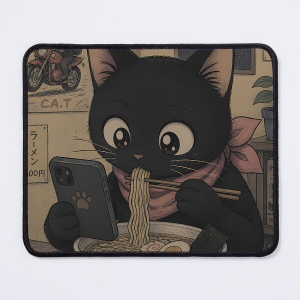 Item preview, Black Cat Ramen Retro Japanese 1990s Nostalgia Anime Kawaii designed and sold by GrinGalore.