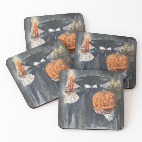 Item preview, Vampire with Candle and Pumpkin - Original Hand Painted Oil Art designed and sold by ilkayArtStudio.