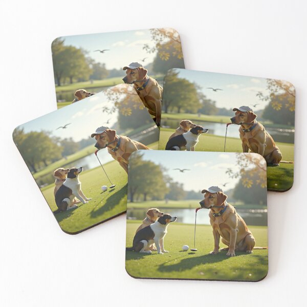 Item preview, YELLOW LABRADOR GOLF PLAYER DOG WITH CADDIES designed and sold by PawsStudioAU.