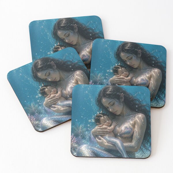 Item preview, Mermaid Mother and Baby Underwater Fantasy – Magical Ocean Family Art designed and sold by Bhaskar Digital Art.