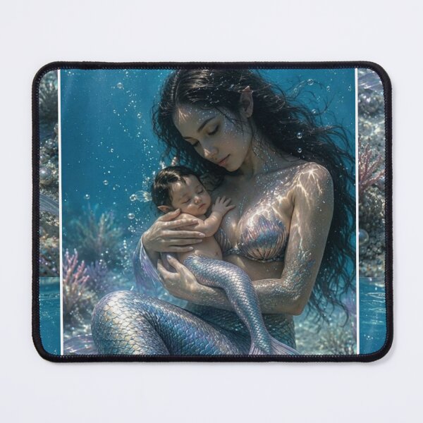 Item preview, Mermaid Mother and Baby Underwater Fantasy – Magical Ocean Family Art designed and sold by Bhaskar Digital Art.