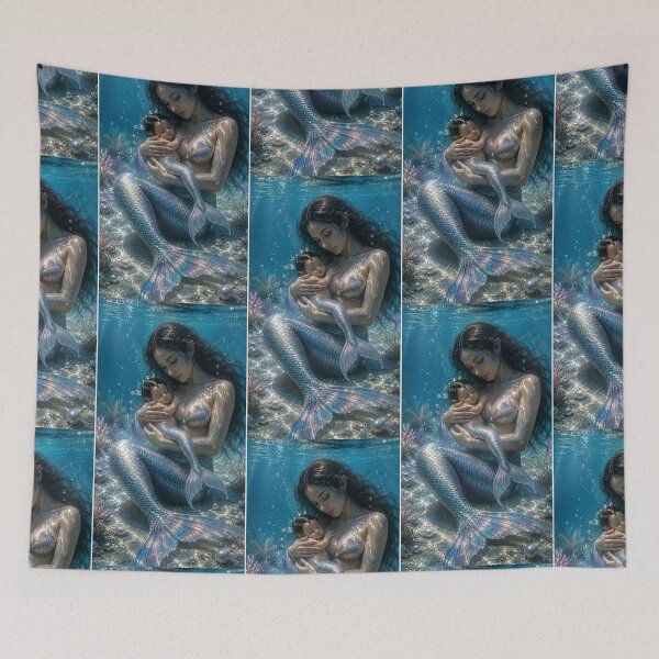 Item preview, Mermaid Mother and Baby Underwater Fantasy – Magical Ocean Family Art designed and sold by Bhaskar Digital Art.