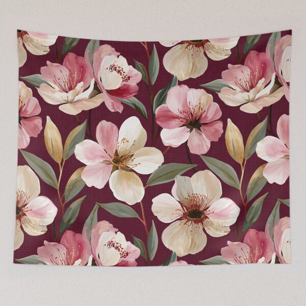 Item preview, Blush Pink Cherry Blossoms on Burgundy designed and sold by haleymaree.