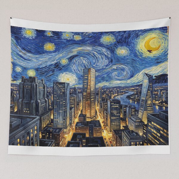 Item preview, National City Starry Night Comic Book Landscape designed and sold by Bad-Decisions-Designs.