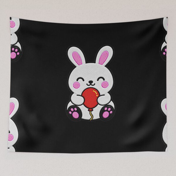 Item preview, Cute Bunny Holding Red Balloon Kawaii Embroidery Patch designed and sold by ColorSplash123.