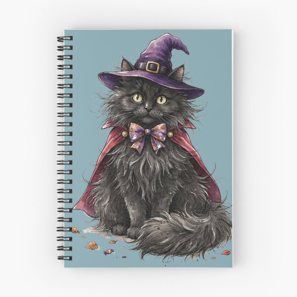 Item preview, Fluffy Black Cat Witch in Cloak with Spooky Bowtie Halloween designed and sold by BreezifyDesignStudio.