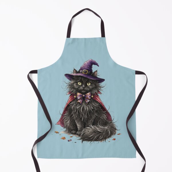 Item preview, Fluffy Black Cat Witch in Cloak with Spooky Bowtie Halloween designed and sold by BreezifyDesignStudio.