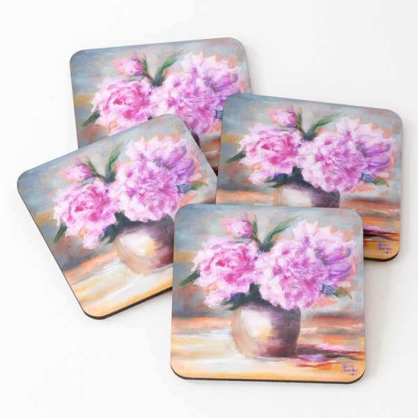 Item preview, Pink Peonies in vase - Impressionist Floral Still Life Painting designed and sold by Cobalt & Stone Art.