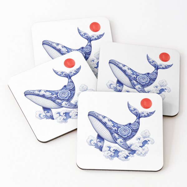 Item preview, Blue Porcelain Whale in Floral Ocean Waves designed and sold by Fenay Designs.